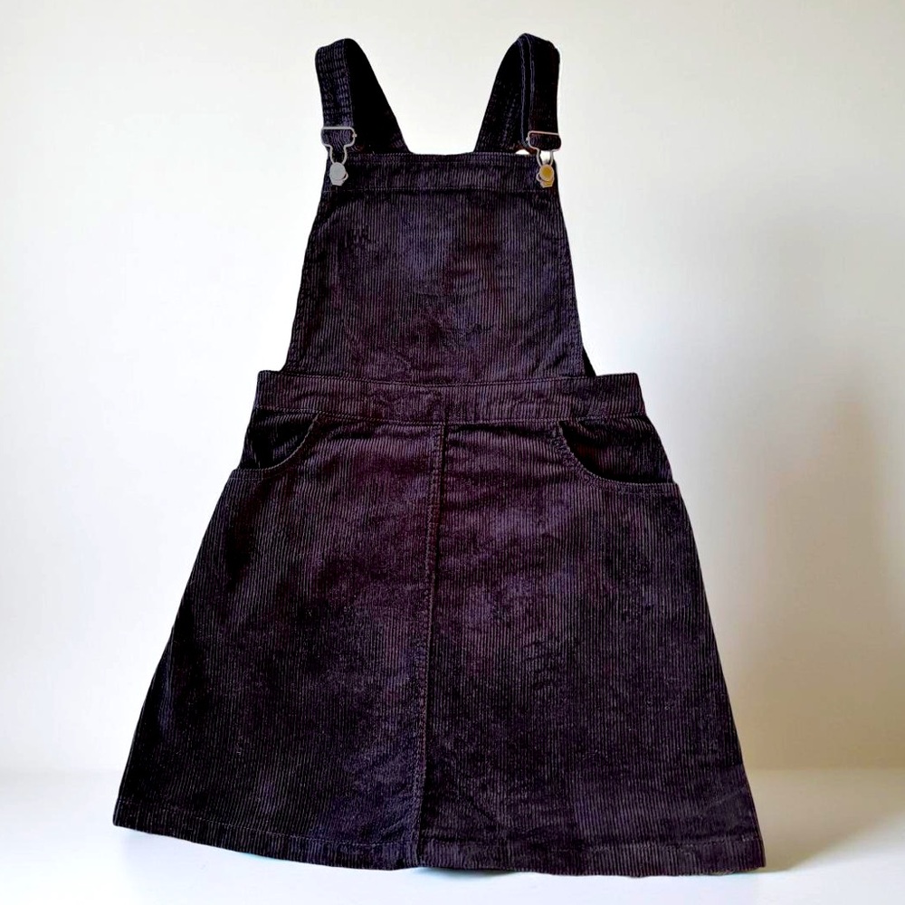 H & M Women’s Black Corduroy Overall Mini Dress Size 6